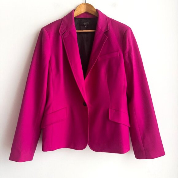 Talbots Magenta Pink One Button Wool Blend Blazer M/L - Picture 2 of 5